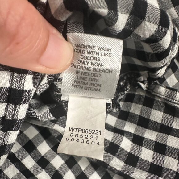 J. Jill Womens Small Black White Gingham Popover Blouse Long Sleeve Split Hem - Picture 9 of 12